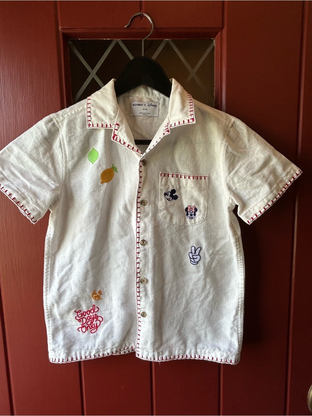 Old Navy White Short-Sleeve Embroidered Collared Shirt